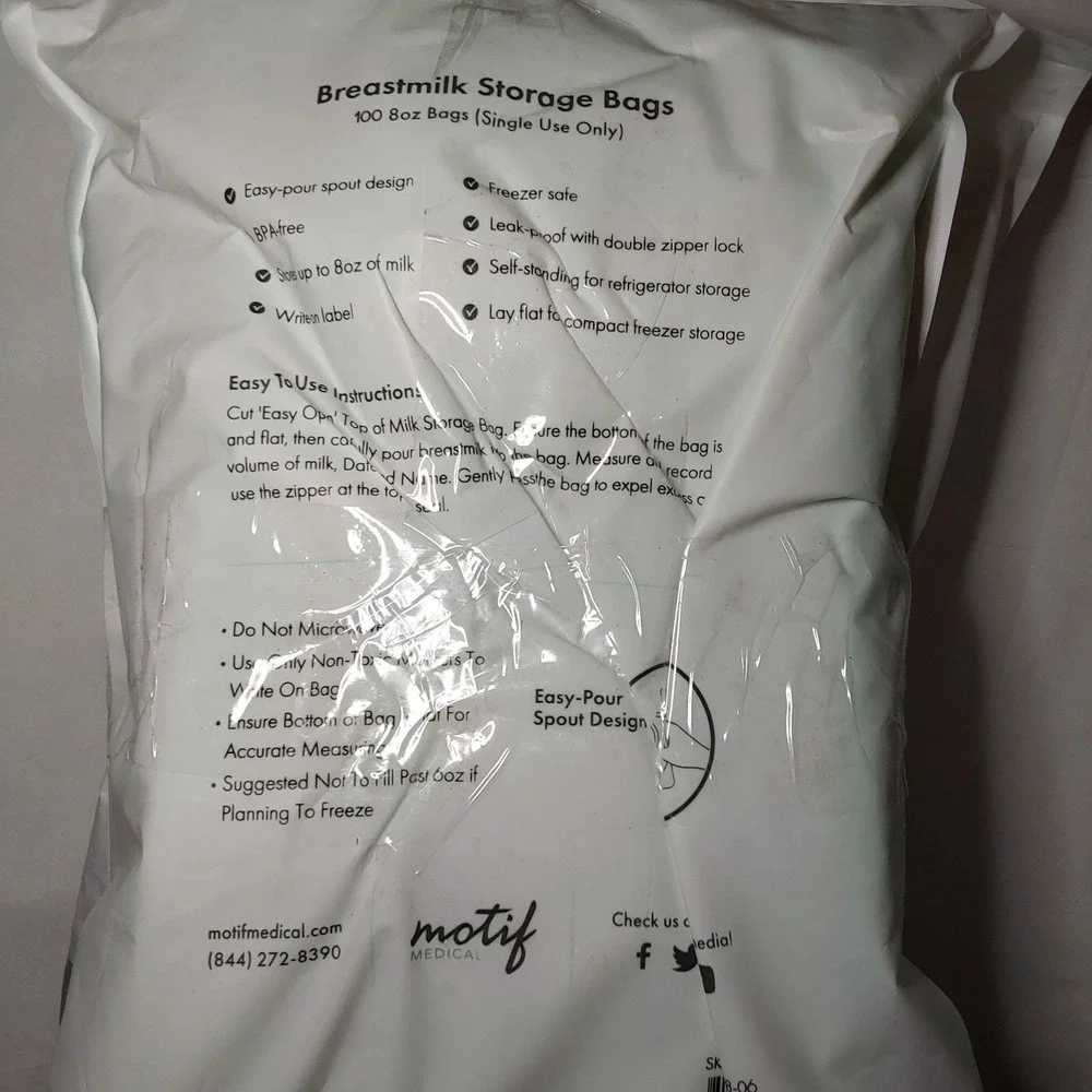 Motif Medical Breast Milk 8oz Storage Bags - Lot Of 4 Packs 400 Total - CHEAPEST
